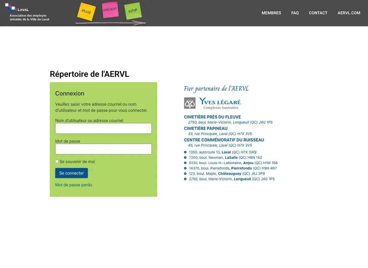 Aperçu du site de Répertoire de l’AERVL