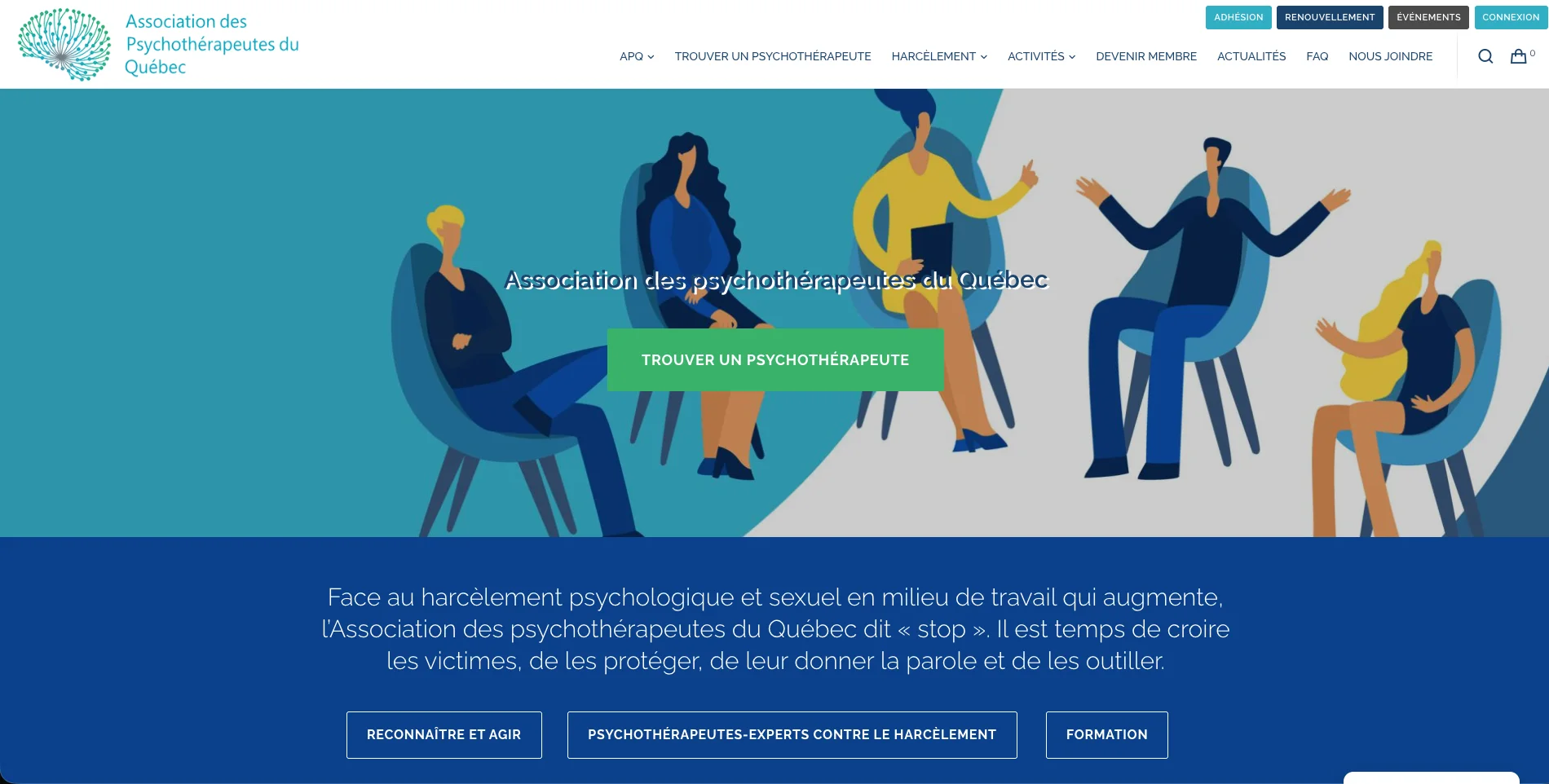 Aperçu du site de Association des psychothérapeutes du Québec