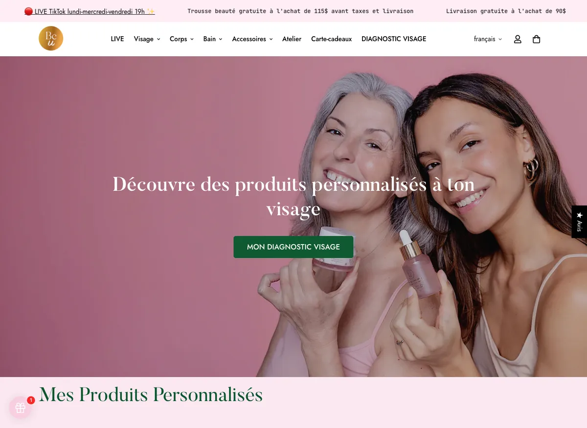 Aperçu du site de BEU Cosmetics