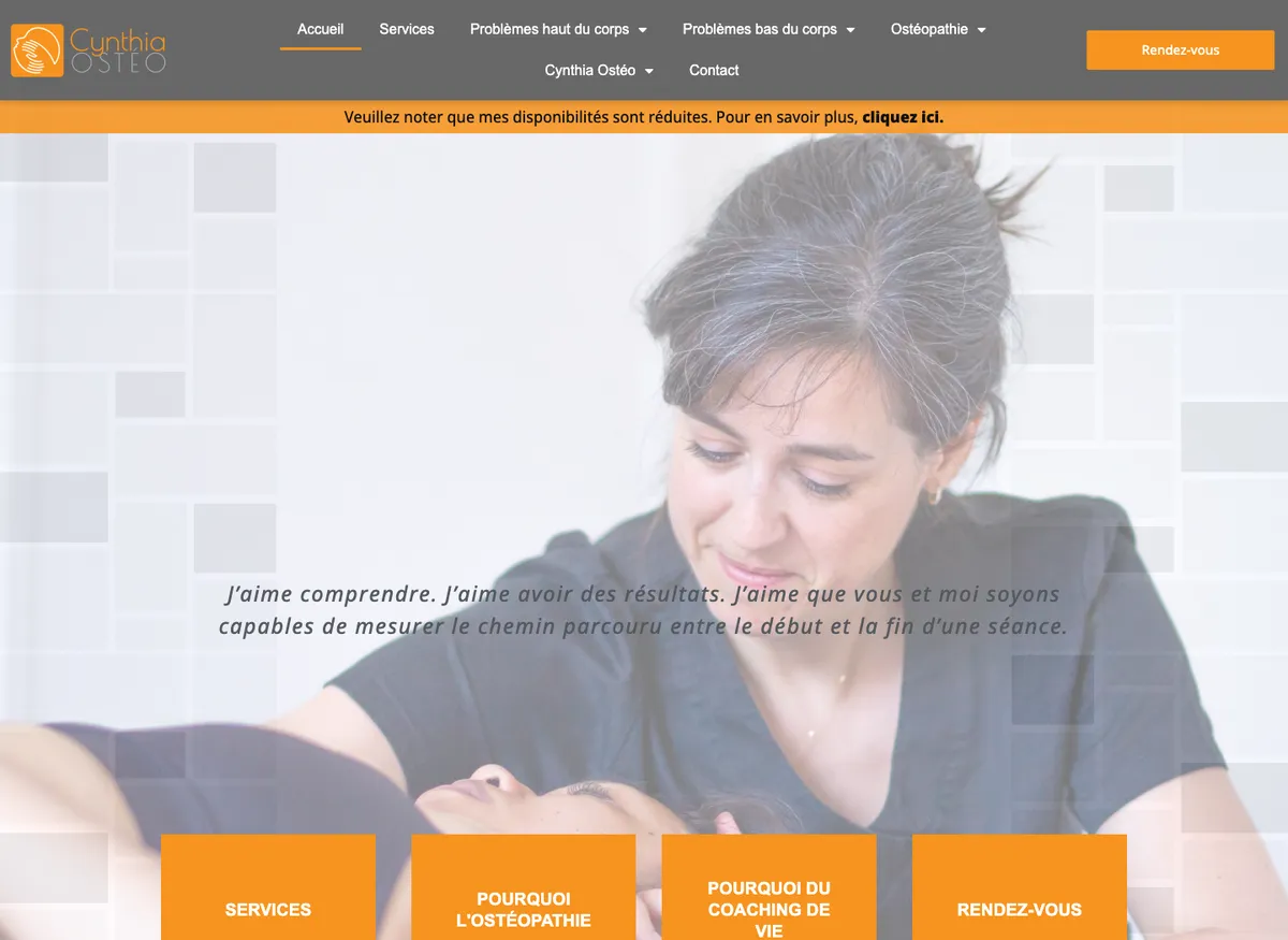 Aperçu du site de Cynthia Ostéo