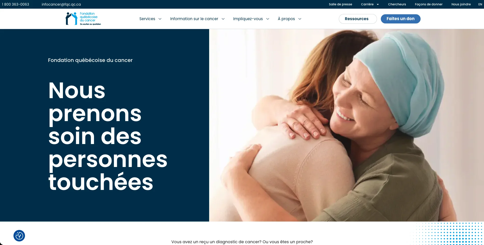 Aperçu du site de Fondation québécoise du cancer