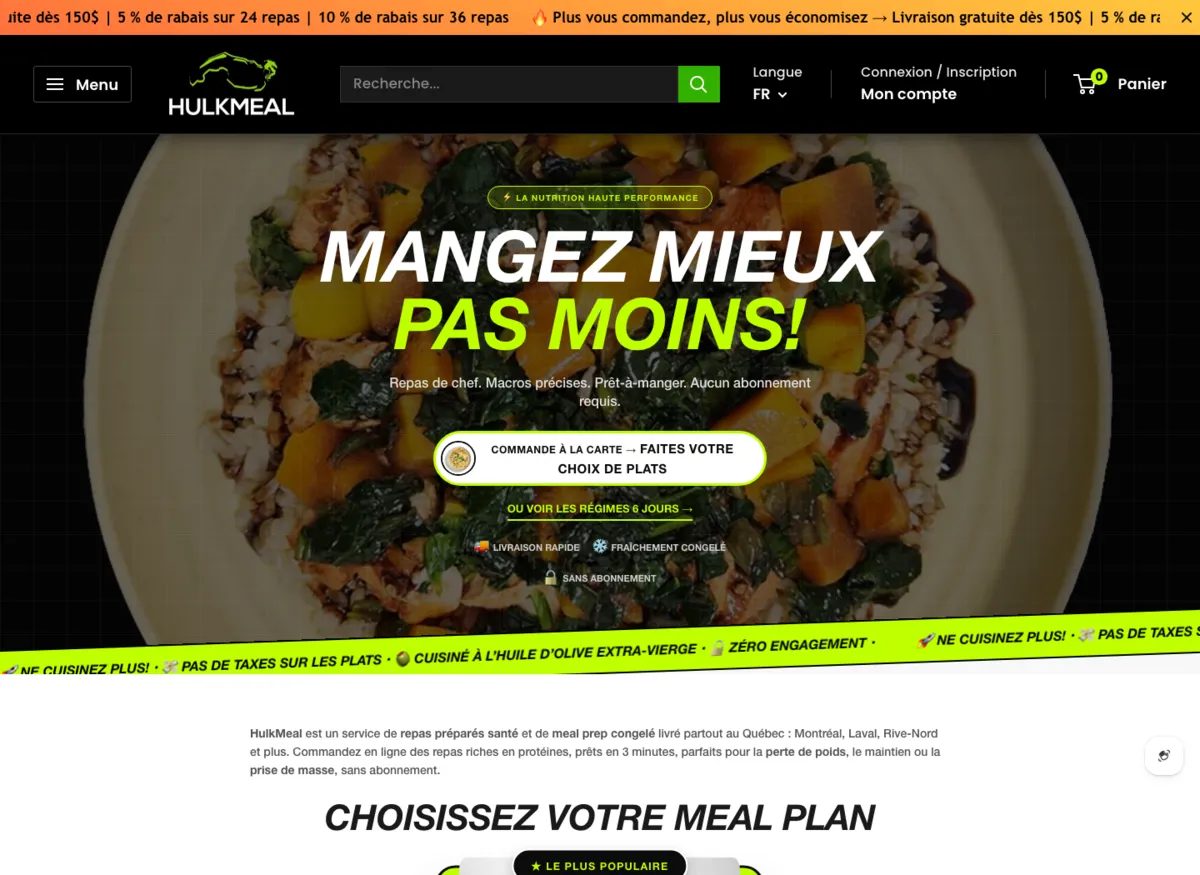 Aperçu du site de HulkMeal