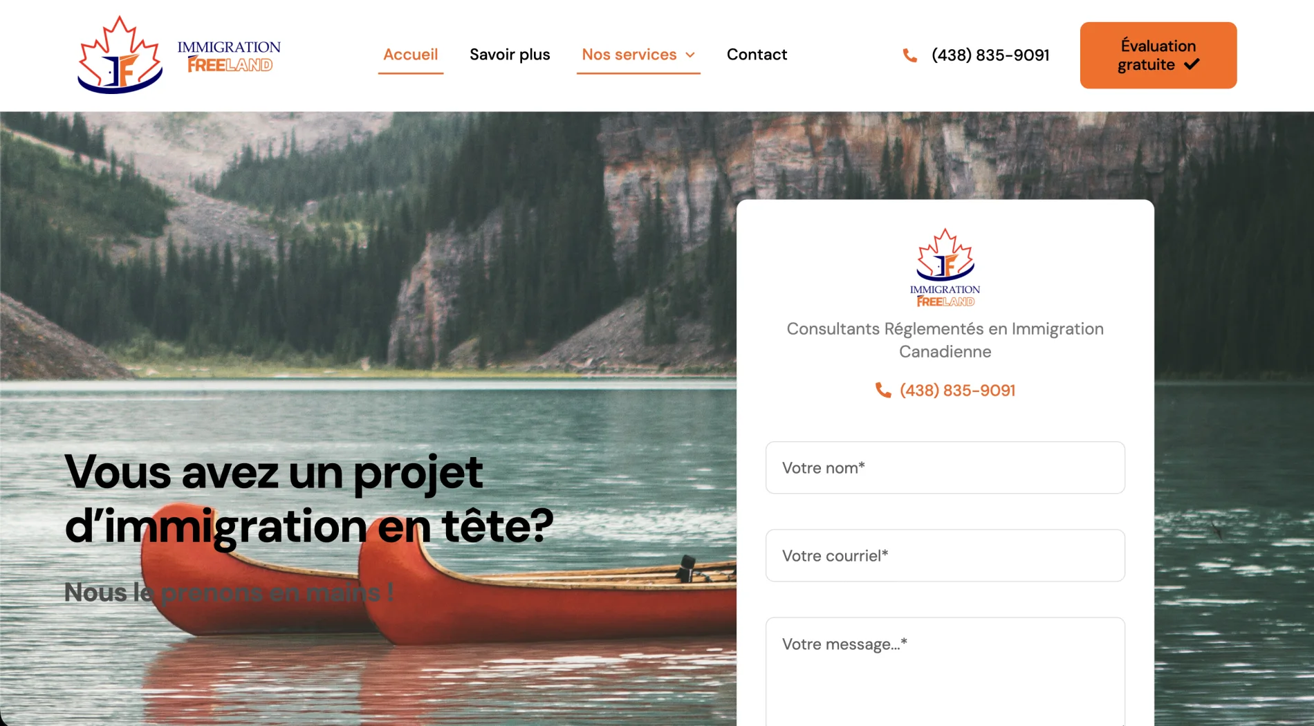 Aperçu du site de Immigration Freeland
