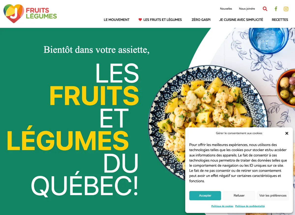 Aperçu du site de J’aime fruits et légumes