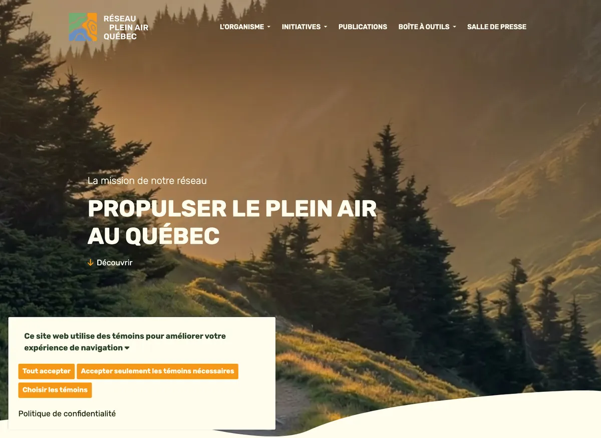 Aperçu du site de Réseau plein air Québec