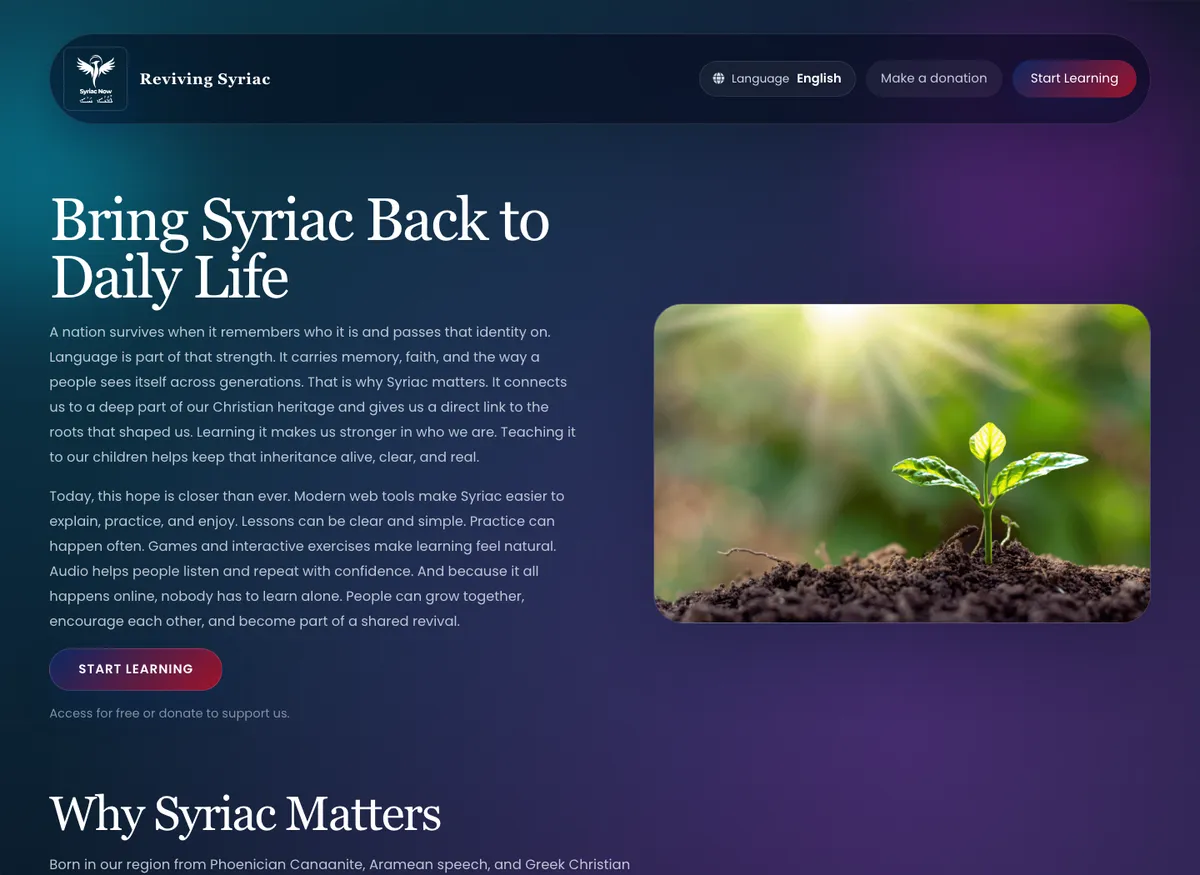 Aperçu du site de Syriac Now