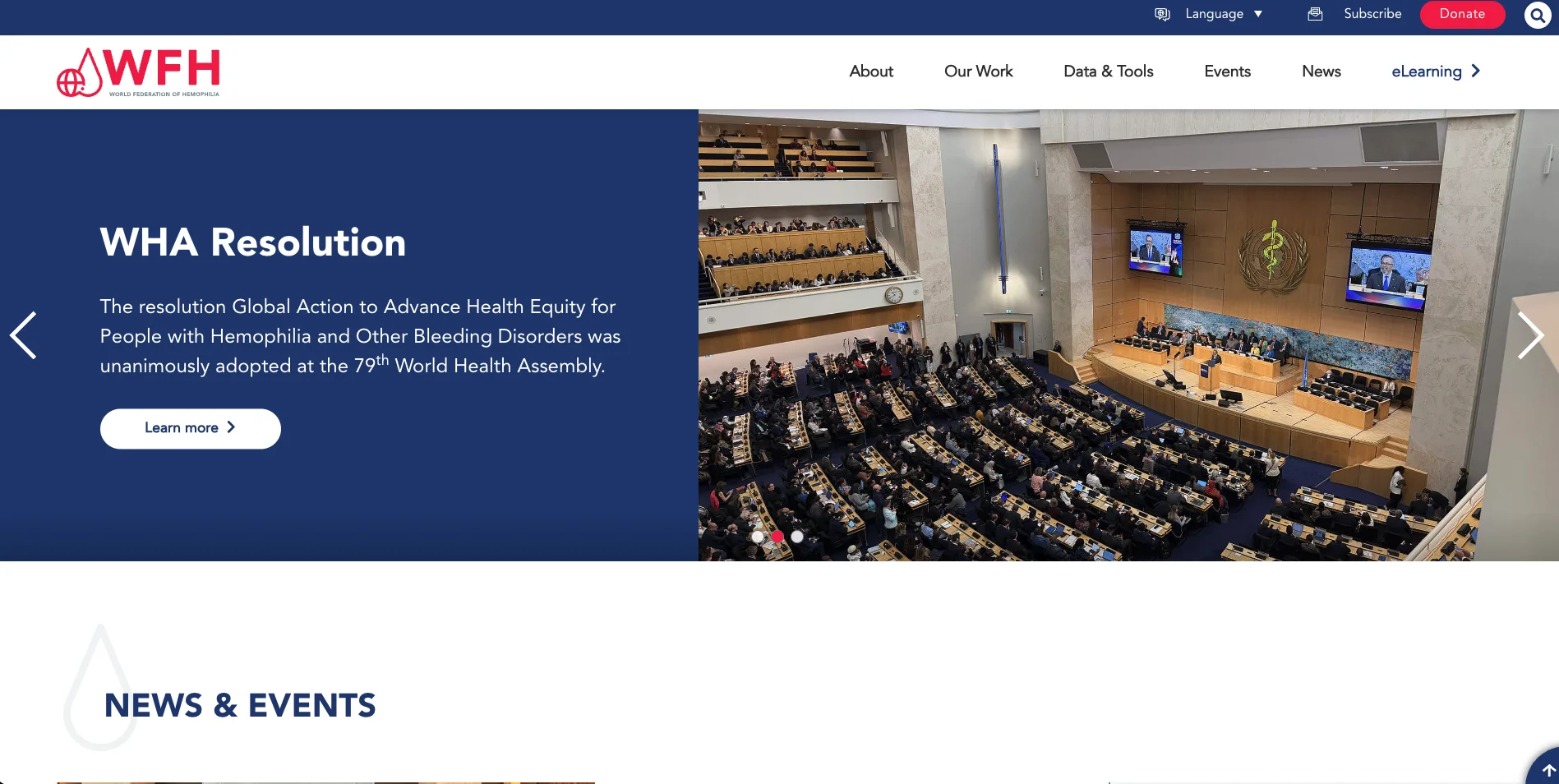 Aperçu du site de World Federation of Hemophilia